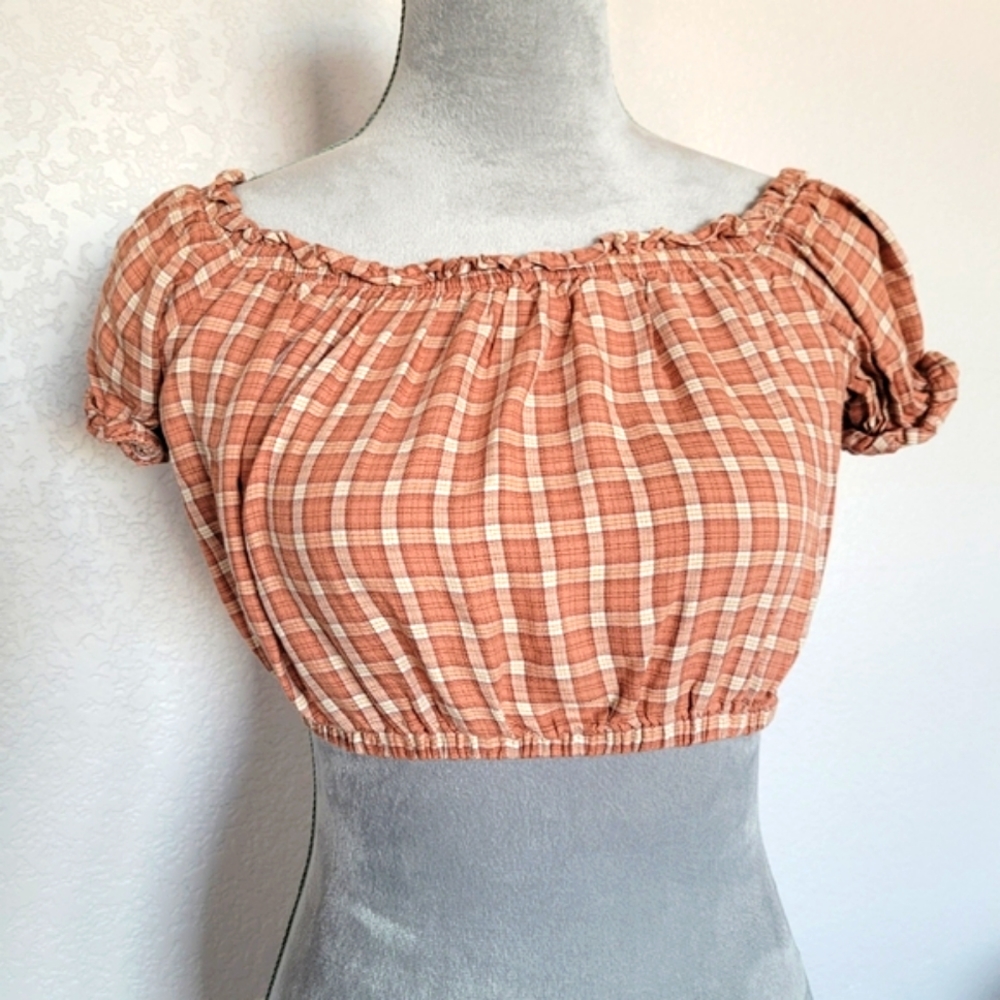Plaid Seersucker off the shoulder Size S Crop Top